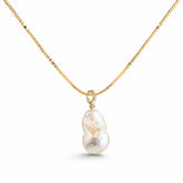 Dainty Box Chain Baroque Natural Pearl Gold-Plated Silver Pendant Necklace