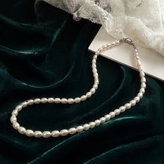 3.6mm Mini Tiny Rice Shaped Natural Freshwater Pearl Strand Necklace Solid 925 Sterling Silver Clasp