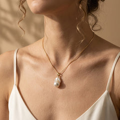 Dainty Box Chain Baroque Natural Pearl Gold-Plated Silver Pendant Necklace