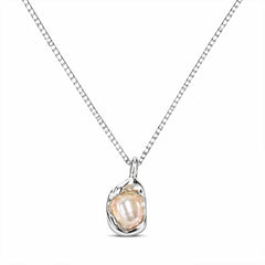 Irregular Wrapped Natural Pearl 925 Sterling Silver Pendant Necklace