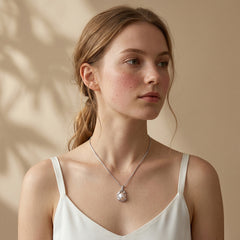 Irregular Wrapped Natural Pearl 925 Sterling Silver Pendant Necklace