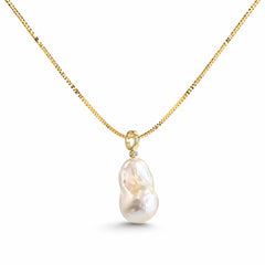 Dainty Box Chain Baroque Natural Pearl Gold-Plated Silver Pendant Necklace