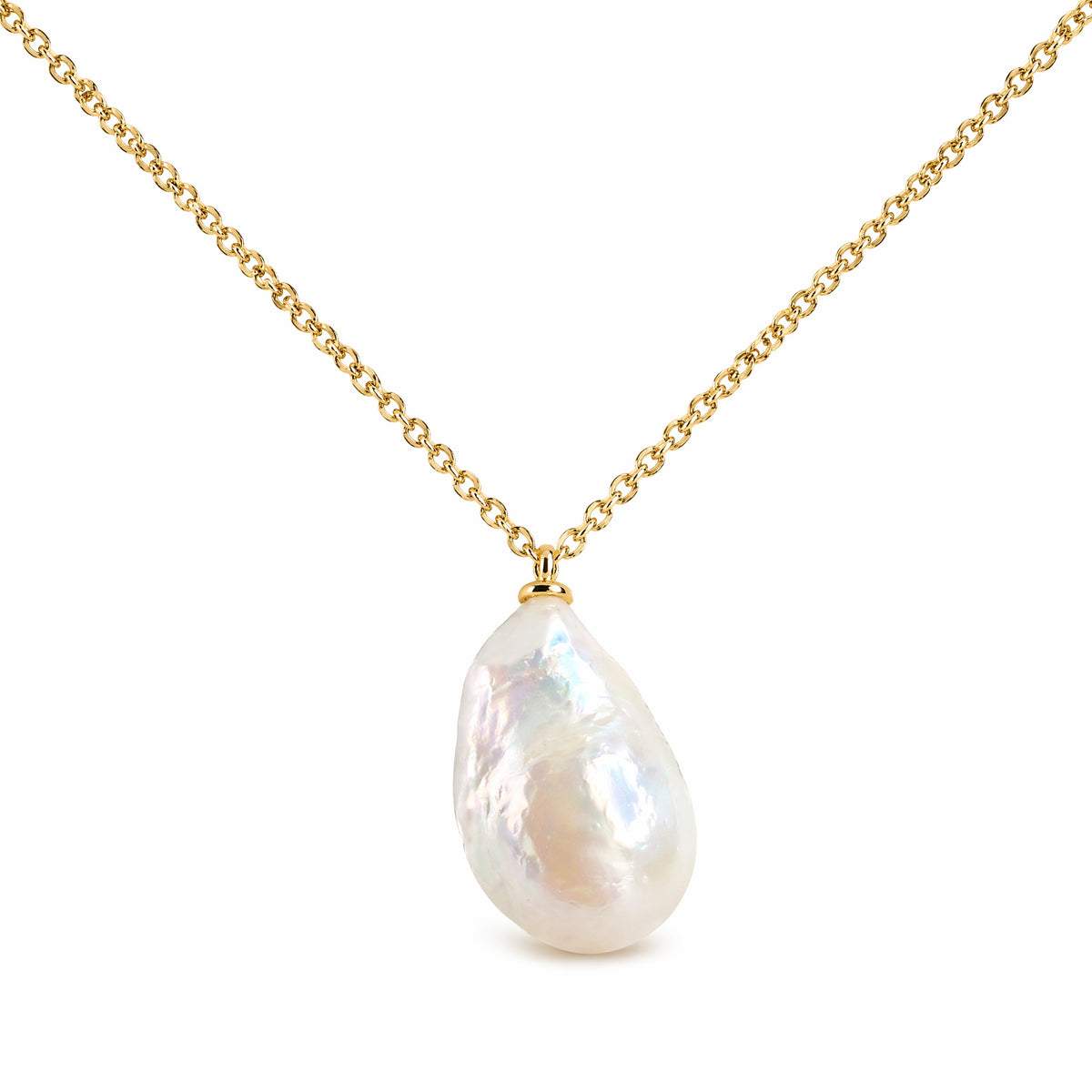 Baroque Teardrop Natural Pearl Gold-Plated Silver Pendant