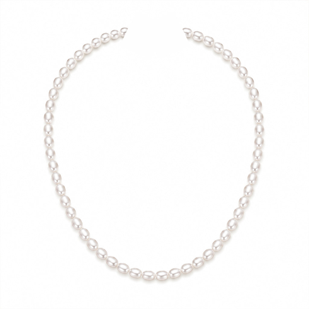 Slender Rice Shaped Natural Freshwater Pearl Solid 925 Sterling Silver Strand Necklace