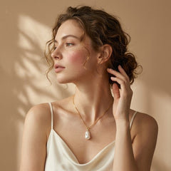 Dainty Box Chain Baroque Natural Pearl Gold-Plated Silver Pendant Necklace