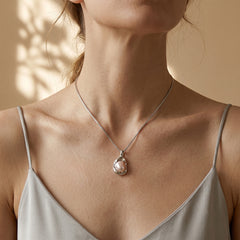 Irregular Wrapped Natural Pearl 925 Sterling Silver Pendant Necklace